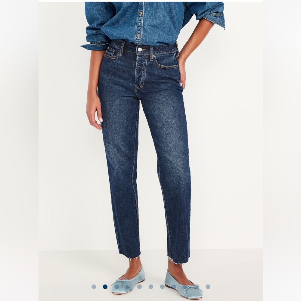 Old Navy High-Waisted Button-Fly OG Straight Ankle Jeans in Dark Wash | Size 12